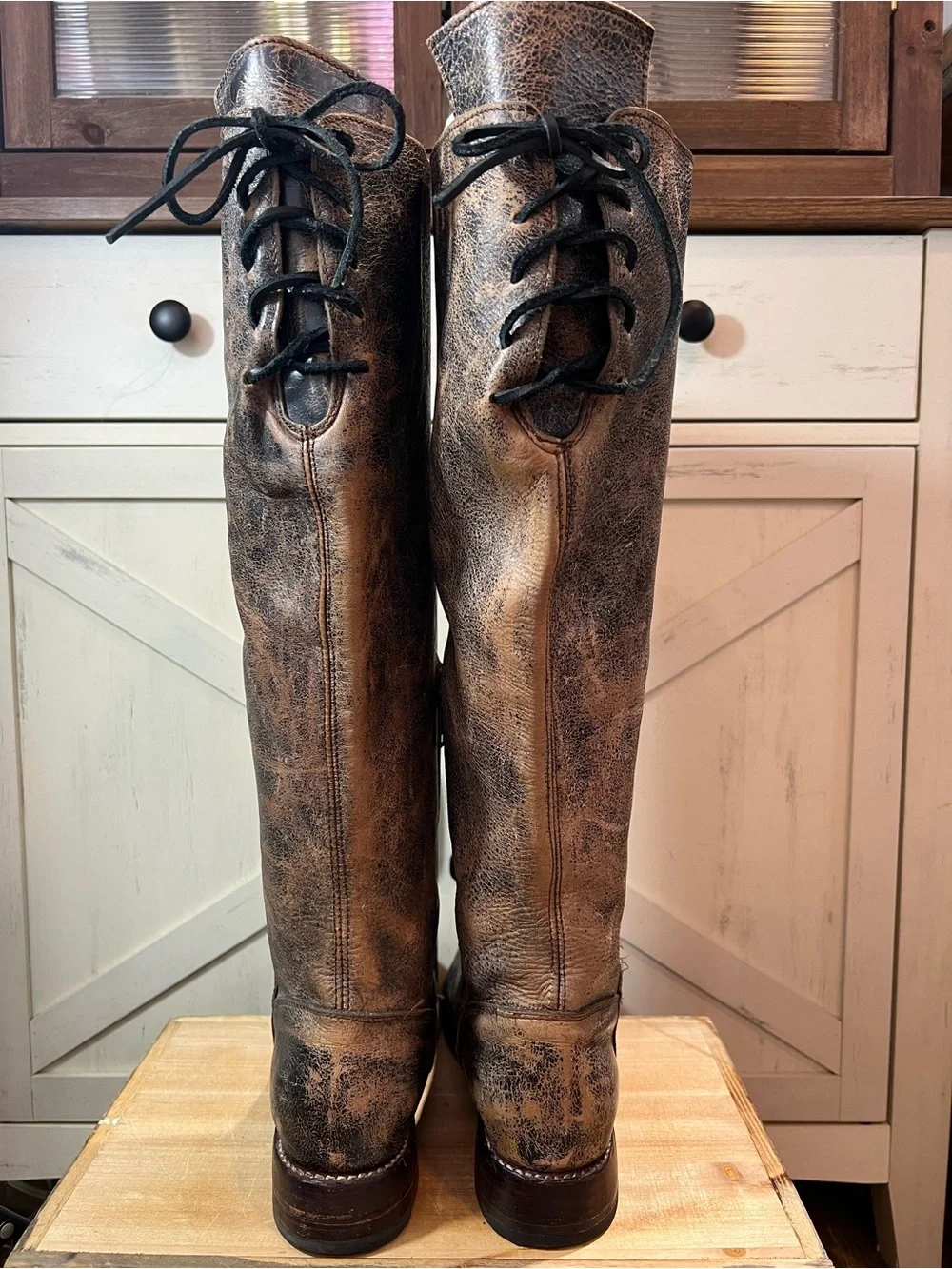 Bed Stu Manchester Brown Distressed Leather Zip Up Tall Knee Hi Boots Size 9
